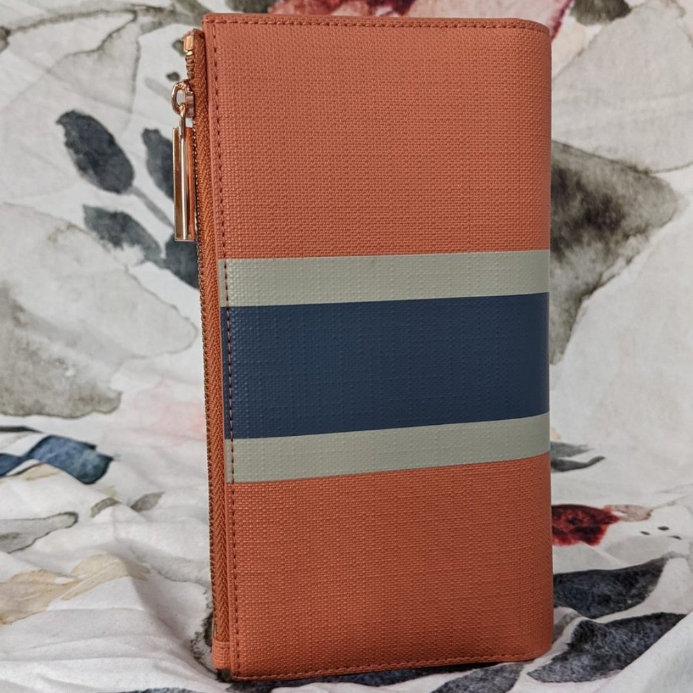 Dagne Dover Slim Wallet in Sienna Ash Blue Stripe